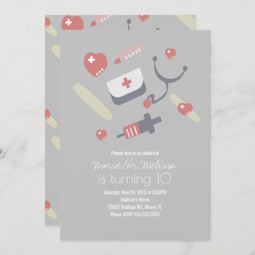 Doctor Nurse Birthday Party Medical Pattern Pink Invitation