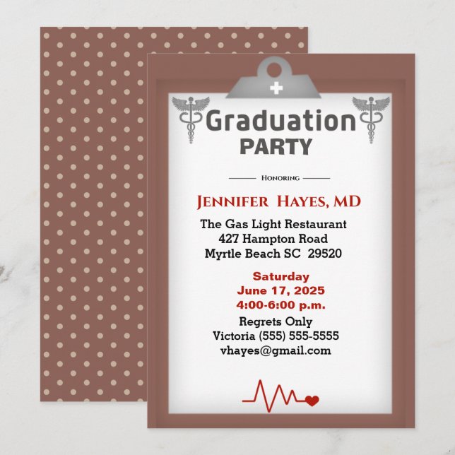   Doctor Nurse Brown Clipboard Graduation Party   Invitation (Front/Back)