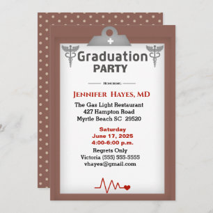 Doctor Nurse Brown Clipboard Graduation Party Invitation