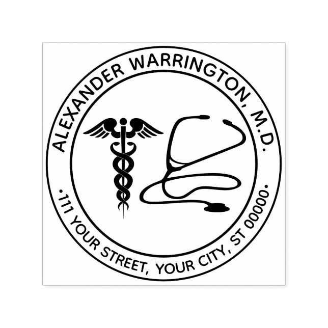 Doctor Nurse Caduceus Stethoscope Name Address Self-inking Stamp (Design)