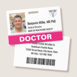 Doctor Nurse ID Badge Photo Logo Modern Pink