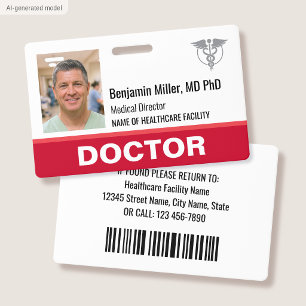 Doctor Nurse ID Badge Photo Logo Modern Red