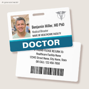 Doctor Nurse ID Badge Photo Logo Modern Teal