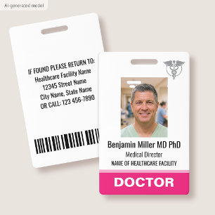 Doctor Nurse ID Badge Photo Logo Physician MD Pink
