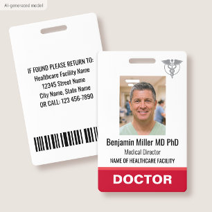 Doctor Nurse ID Badge Photo Logo Physician Red