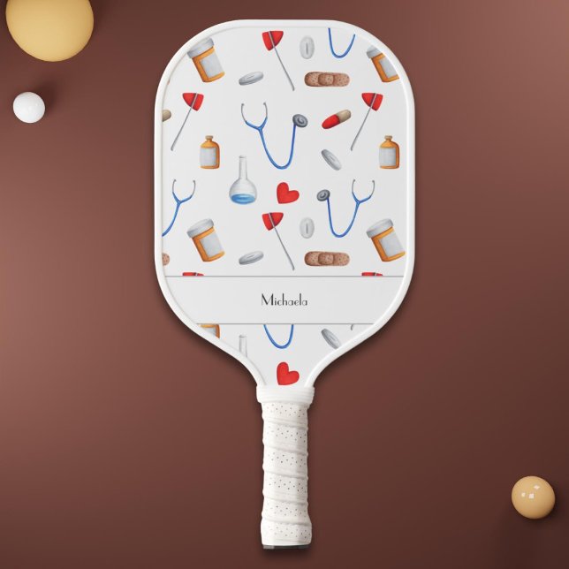 Doctor Nurse Medical Equipment Pattern Pickleball Paddle (Creator Uploaded)