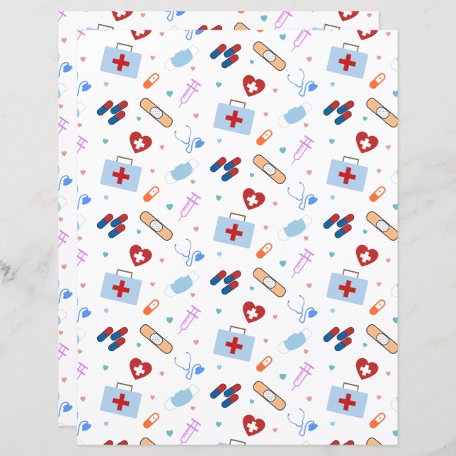 Doctor Nurse Medical Pattern Scrapbook Paper  (Front/Back)