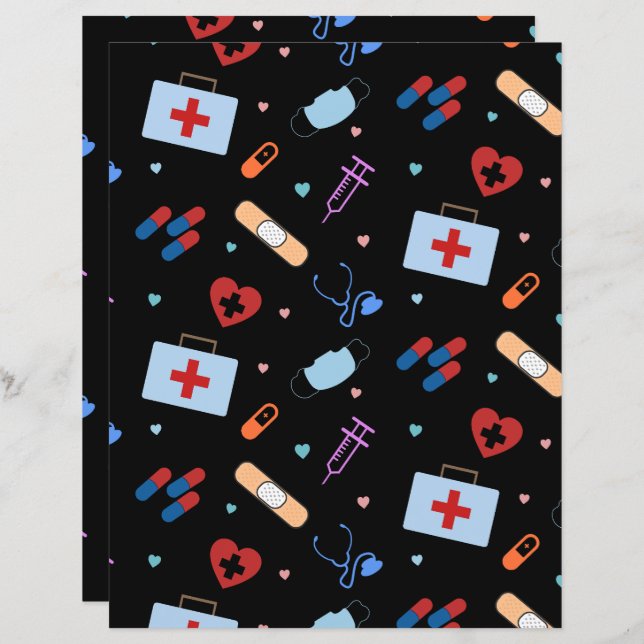 Doctor Nurse Medical Pattern Scrapbook Paper  (Front/Back)