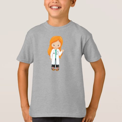 Doctor Nurse Stethoscope Lab Coat Orange Hair T_Shirt