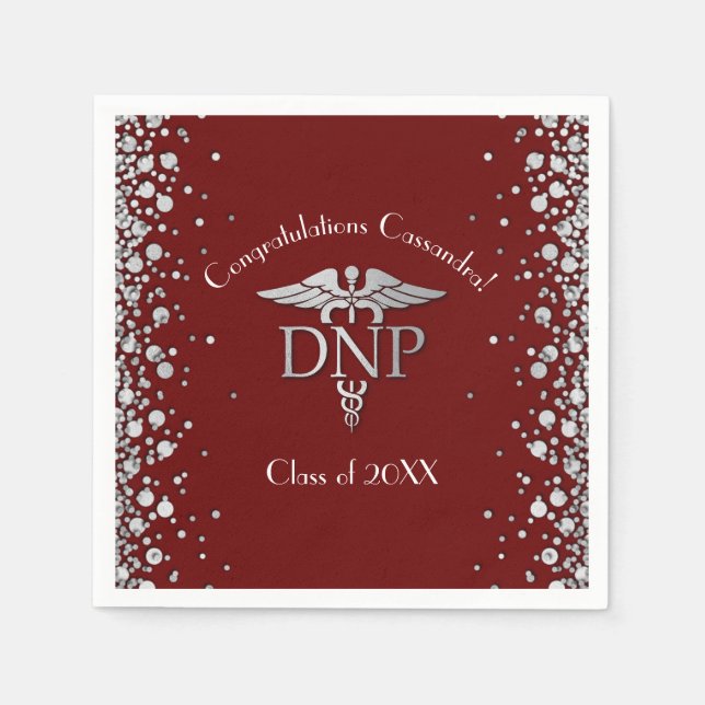 Doctor Nursing Practice Graduation Maroon Silver Napkins (Front)