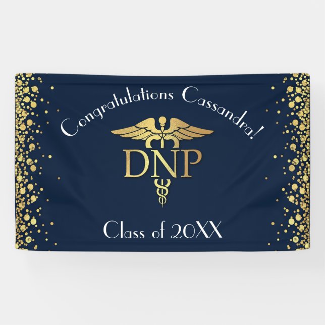 Doctor Nursing Practice Graduation Navy Blue Gold Banner (Horizontal)