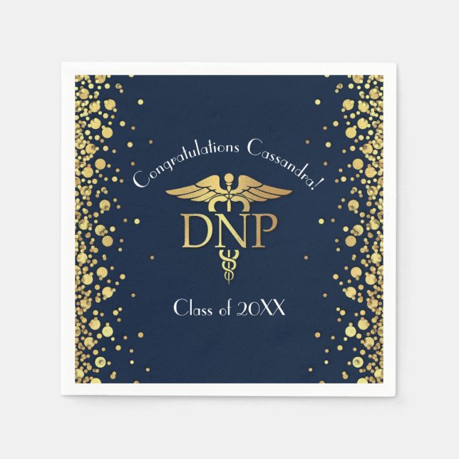 Doctor Nursing Practice Graduation Navy Blue Gold Napkins (Front)