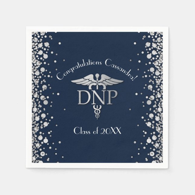 Doctor Nursing Practice Graduation NavyBlue Silver Napkins (Front)