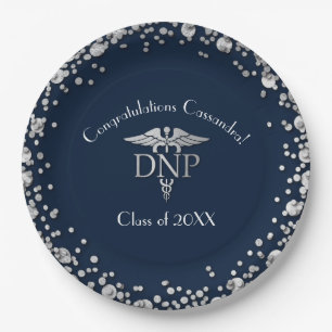 Doctor Nursing Practice Graduation NavyBlue Silver Paper Plates