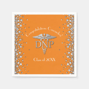 Doctor Nursing Practice Graduation Orange Silver Napkins