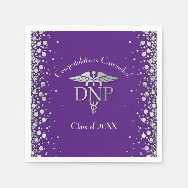 Doctor Nursing Practice Graduation Purple Silver Napkins (Front)