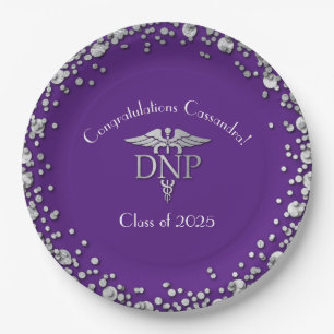 Doctor Nursing Practice Graduation Purple Silver Paper Plates
