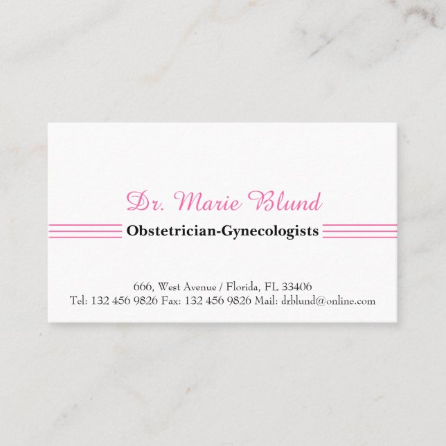 Doctor Obstetrician-Gynecologists Pink Business Card (Front)