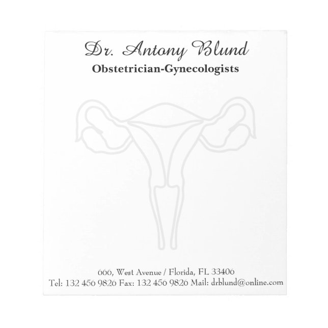 Doctor Obstetrician OBGYN Elegant Uterus Cervix Notepad (Front)