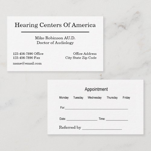Doctor Of Audiology Simple Appointment Business Card