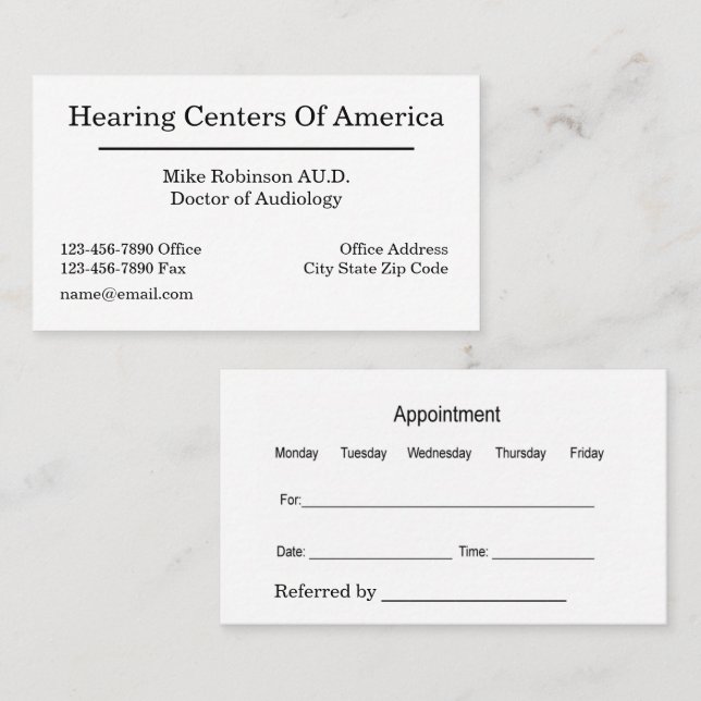 Doctor Of Audiology Simple Appointment Business Card (Front/Back)