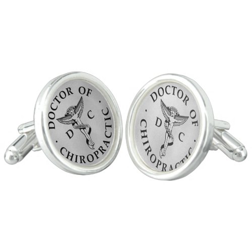 Doctor of Chiropractic Logo on Silver Background Cufflinks