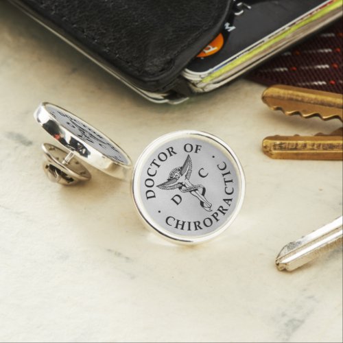 Doctor of Chiropractic Logo on Silver Background Lapel Pin