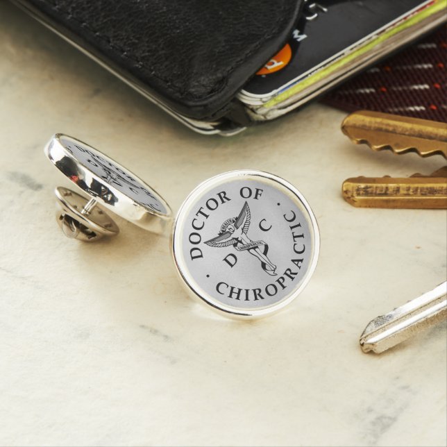 Doctor of Chiropractic Logo on Silver Background Lapel Pin (In Situ)