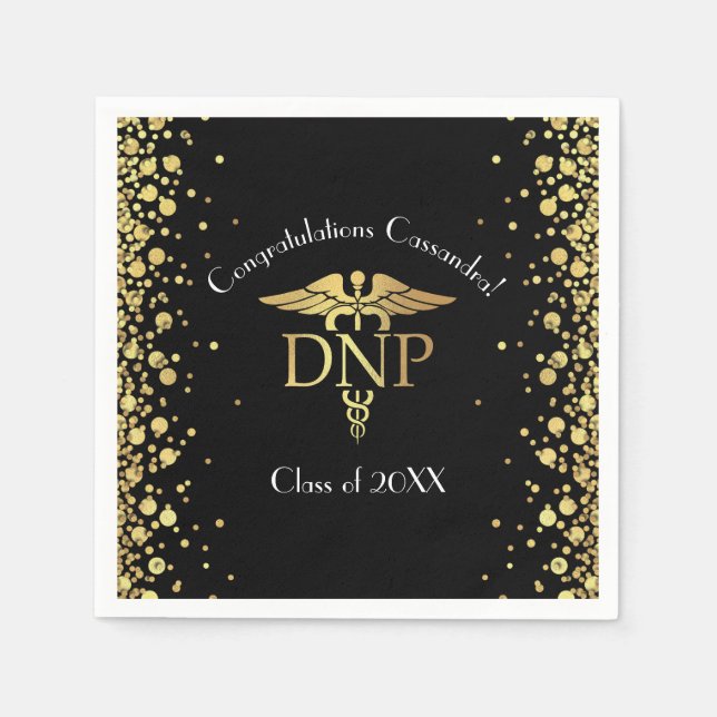 Doctor of Nursing Practice Graduation Black Gold Napkins (Front)