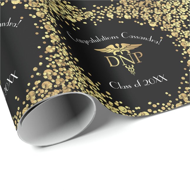 Doctor of Nursing Practice Graduation Black Gold Wrapping Paper (Roll Corner)