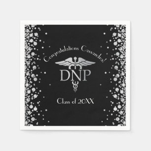 Doctor of Nursing Practice Graduation Black Silver Napkins