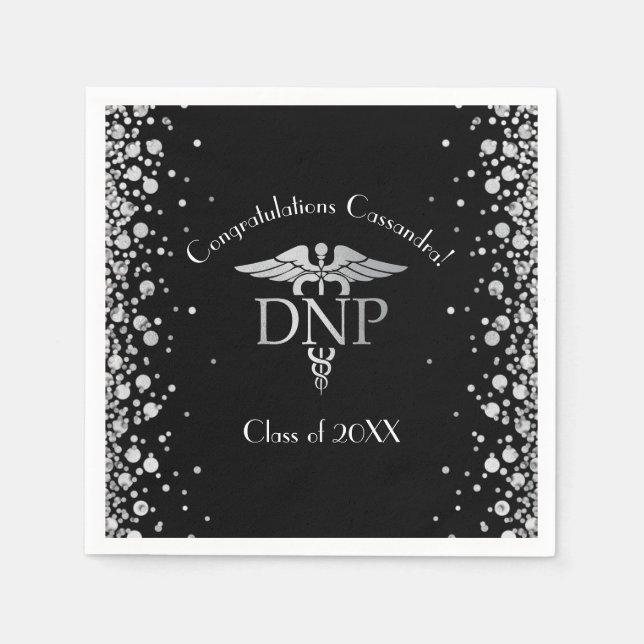 Doctor of Nursing Practice Graduation Black Silver Napkins (Front)