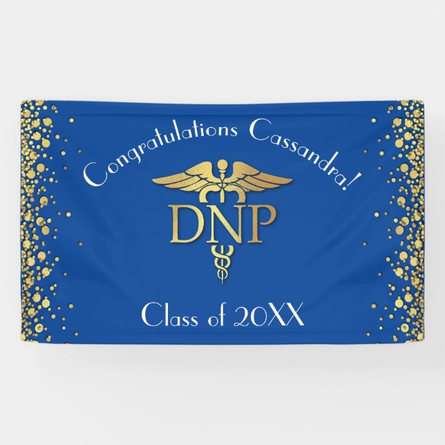 Doctor of Nursing Practice Graduation Blue Gold Banner (Horizontal)