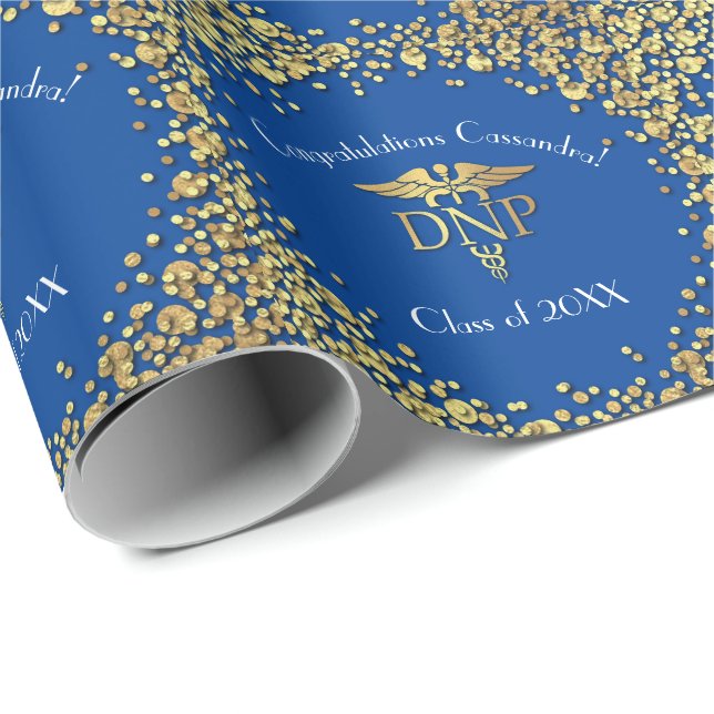 Doctor of Nursing Practice Graduation Blue Gold Wrapping Paper (Roll Corner)