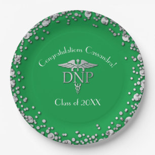 Doctor of Nursing Practice Graduation Green Silver Paper Plates