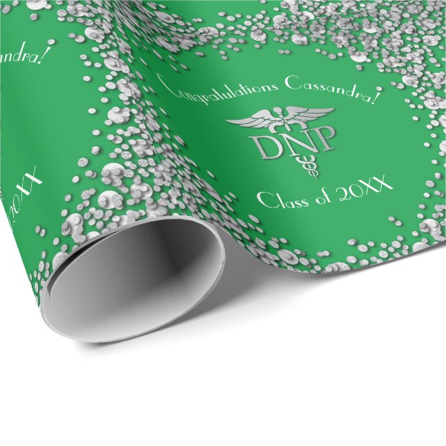 Doctor of Nursing Practice Graduation Green Silver Wrapping Paper (Roll Corner)