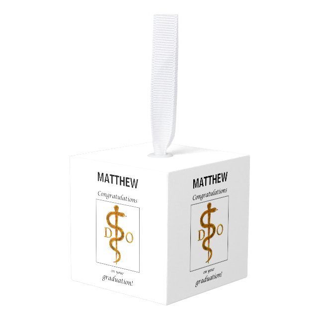 Doctor of Osteopathy Graduation Congratulations Cube Ornament (Front Angled)