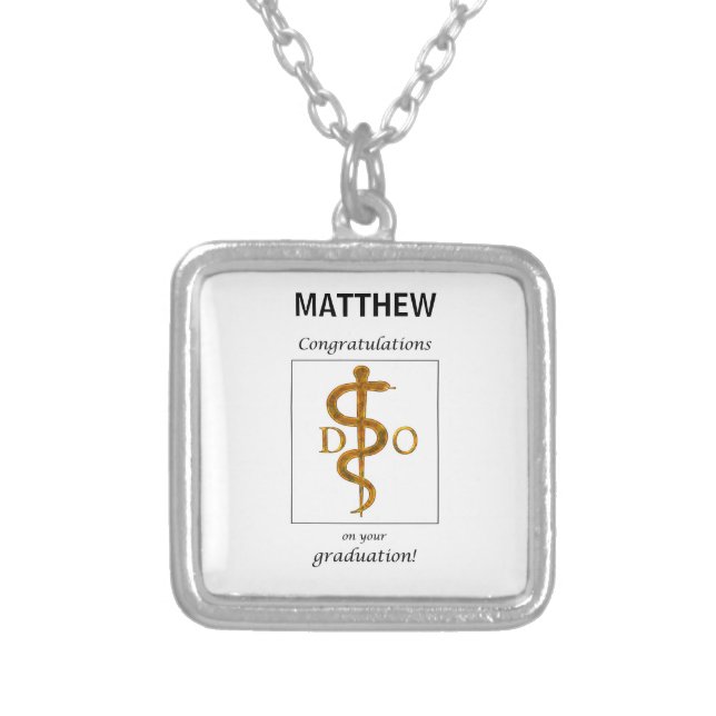 Doctor of Osteopathy Graduation Congratulations Silver Plated Necklace (Front)