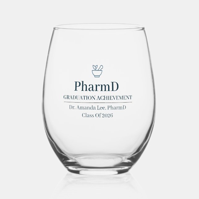 Doctor of Pharmacy Custom Name Since Year Stemless Wine Glass (Back)