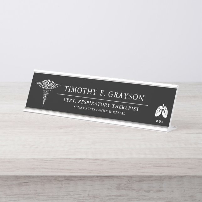 Doctor of Pulmonology Professional Black |  Desk Name Plate (Front)