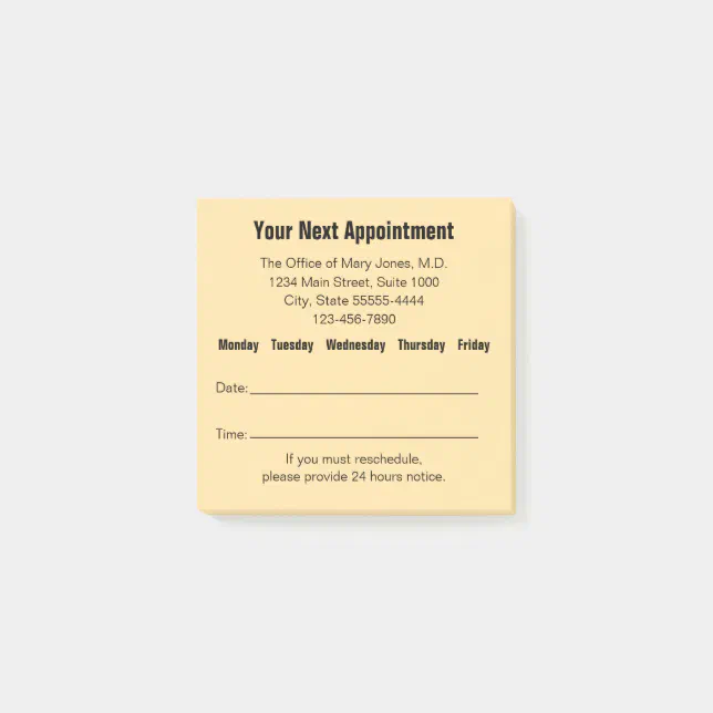 Doctor Office Beige Your Next Appointment Reminder Post-it Notes | Zazzle