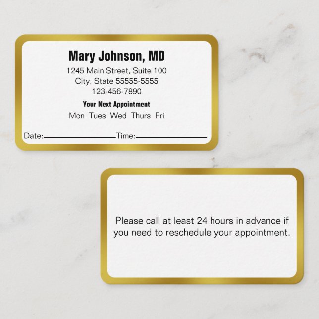 Doctor Office Gold White Your Next Appointment Card (Front/Back)