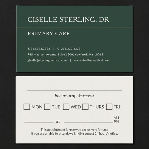 Doctor Office Green Appointment Reminder Card