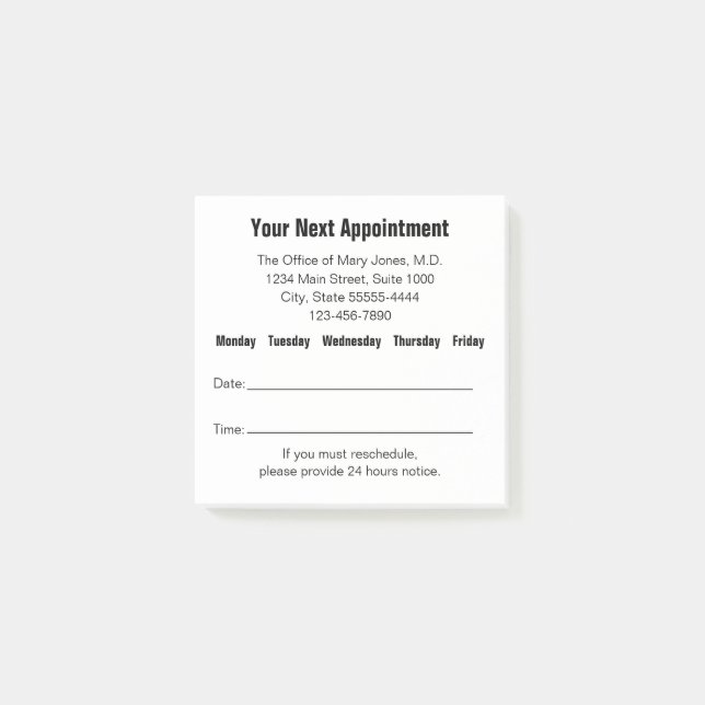 Doctor Office Your Next Appointment Reminder Post-it Notes (Front)