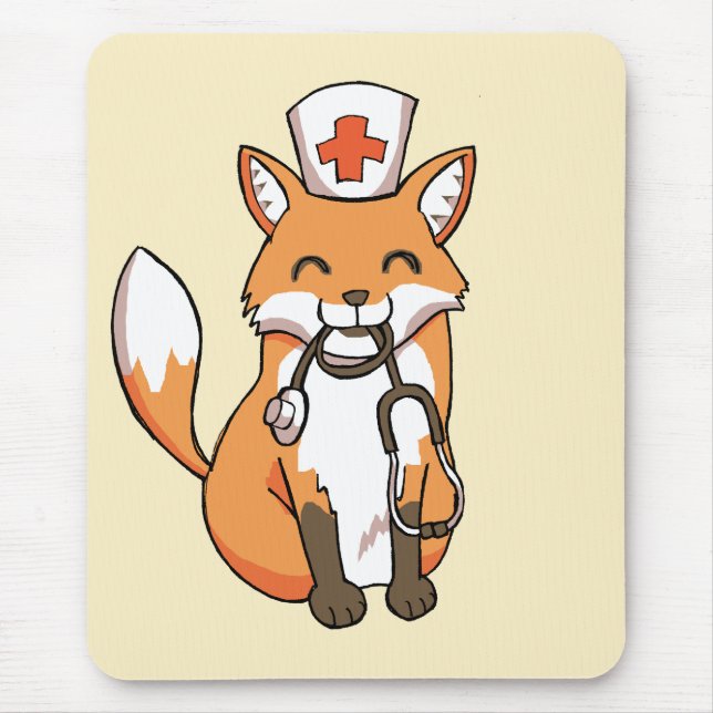 Doctor or Nurse Fox Drawing Cute Mouse Pad (Front)