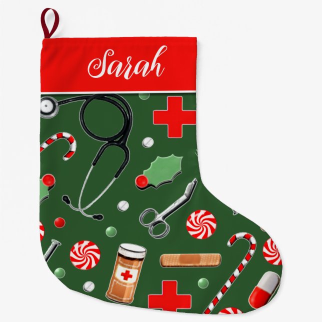 Doctor or Nurse Holiday Gifts Large Christmas Stoc Large Christmas Stocking (Front)