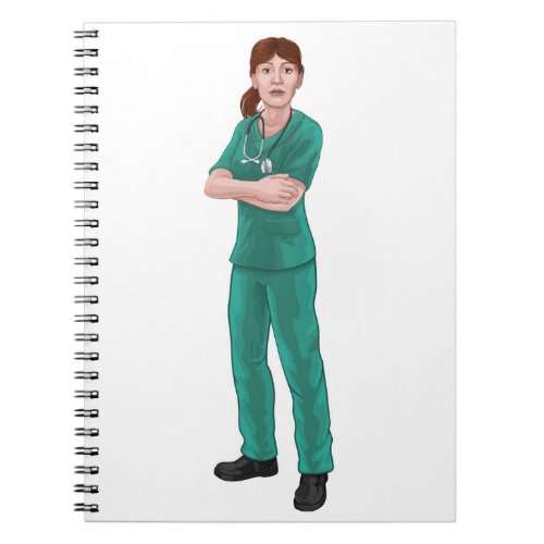 Doctor or Nurse Woman in Scrubs Medical Worker Notebook