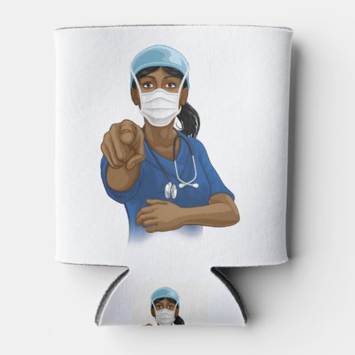 Doctor or Nurse Woman in Scrubs Uniform Pointing Can Cooler