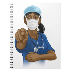 Doctor or Nurse Woman in Scrubs Uniform Pointing Notebook