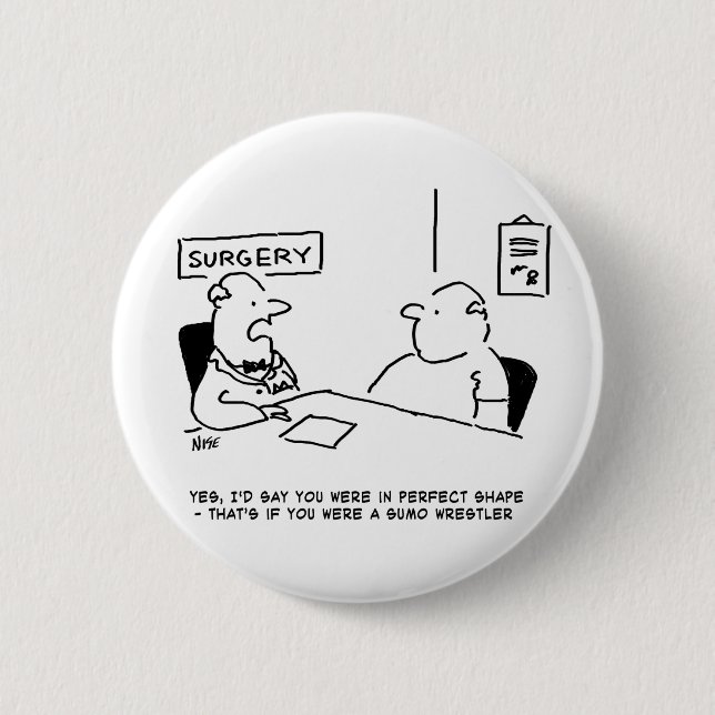 Doctor & Patient Overweight Obesity Sumo Wrestling Button (Front)